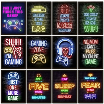 12Pcs Neon Gaming Posters,Gaming Room Decor Teen Boys Gamer Room Decor for Boys,Gamer Wall Art Decor for Boys Room Decor Bedroom,No Frame(8 X 10 INCHES) - amzGamess
