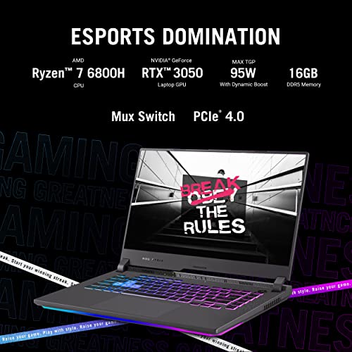 ASUS ROG Strix G15 (2022) Gaming Laptop, 15” 16:10 FHD 144Hz, GeForce RTX 3050, AMD Ryzen™ 7 6800H/HS, 16GB DDR5, 512GB PCIe SSD, Wi-Fi 6E, Windows 11, G513RC-ES73, Eclipse Gray