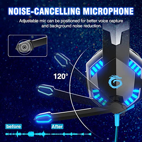 VersionTECH. G2000 Gaming Headset for PS5 PS4 Xbox One Controller,Bass Surround Noise Cancelling Mic, Over Ear Headphones with LED Lights for Mac Laptop Xbox Series X S Nintendo Switch NES PC Games - amzGamess