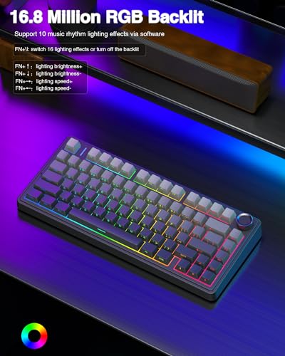 AULA F75 Pro Wireless Mechanical Keyboard,75% Gasket Hot Swappable Custom Keyboard,RGB Backlit,Pre-lubed Reaper Switches,Side Printed PBT Keycaps,2.4GHz/USB-C/Bluetooth Mechanical Gaming Keyboard