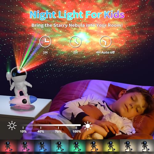 FlyLily Astronaut Galaxy Projector, Star Nebula Projector with Rocket Lamp, Night Lights LED Star Projector for Bedroom, Remote Control, White Noises, Bluetooth Speaker for Ceiling, Room Decor, Gifts