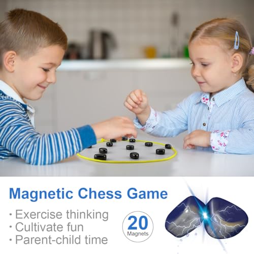 FASIGO Magnetic Chess Game, Magnetic Chess Game with Stones, Magnetic Chess Game with Rocks, Magnet Game with String, Magnet Chess Game, Puzzle Strategy Games for Kids and Adults