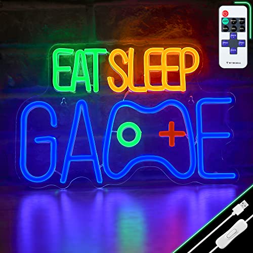 Game Neon Sign, EAT SLEEP GAME Wall Decor Glow at Night Neon Light for Gamer Boy Game Room Decor Bedroom Wall Gaming Wall Decoration (Blue)