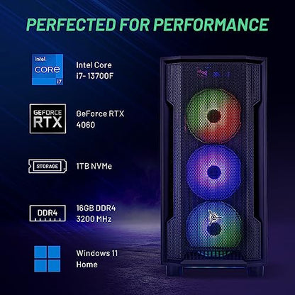 Skytech Gaming Shadow Gaming PC Desktop – Intel Core i7 13700F 2.1 GHz, NVIDIA RTX 4060, 1TB NVME SSD, 16GB DDR4 RAM 3200, 600W Gold PSU, 360mm AIO, 11AC Wi-Fi, Windows 11 Home 64-bit,Black