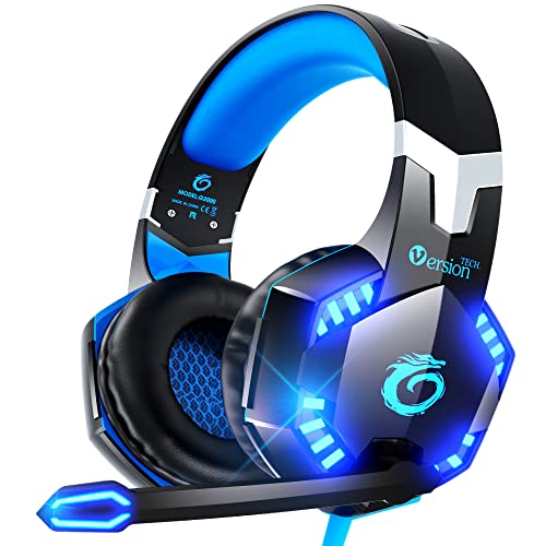 VersionTECH. G2000 Gaming Headset for PS5 PS4 Xbox One Controller,Bass Surround Noise Cancelling Mic, Over Ear Headphones with LED Lights for Mac Laptop Xbox Series X S Nintendo Switch NES PC Games - amzGamess