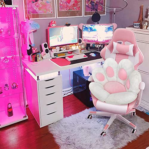 MOONBEEKI Cat Paw Cushion Comfy Kawaii Chair Plush Cushions Shape Lazy Pillow for Gamer Chair 28"x 24" Cozy Floor Cute Seat Kawaii for Girl Worker Gift, Dining Room Bedroom Decorate White - amzGamess