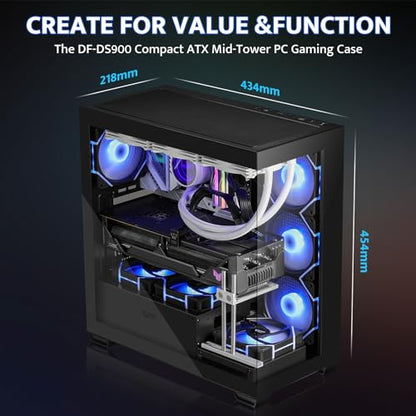 darkFlash ATX Mid-Tower PC Case, Pre-Install 4 PWM ARGB Fans Computer Case, Full View Dual Tempered Glass Gaming PC Case, Type C Port, Supports up to 360mm Water Cooling Radiator (Black)