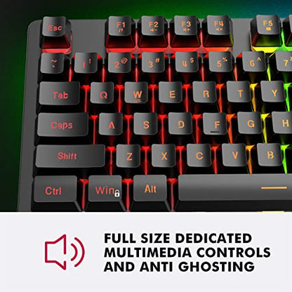 NPET K10 Wired Gaming Keyboard, LED Backlit, Spill-Resistant Design, Multimedia Keys, Quiet Silent USB Membrane Keyboard for Desktop, Computer, PC (Black) - amzGamess