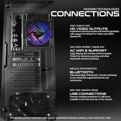 SAAV T101 Vortex Gaming PC Desktop Computer Tower - Intel Core i5 3.2GHz, 16GB, AMD RX 580 8GB GDDR5, 1TB SSD, RGB, WiFi 5, Bluetooth, Windows 10, Mouse & Keyboard, 1 Year Warranty