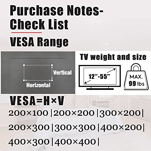 No Stud TV Wall Mount, Drywall Studless TV Hanger No Damage, No Drill, Non Screws, Flat Screen Easy Install Bar Bracket fits VESA 12-55 inch TVs up to 99 lbs, Include Hardware Levels