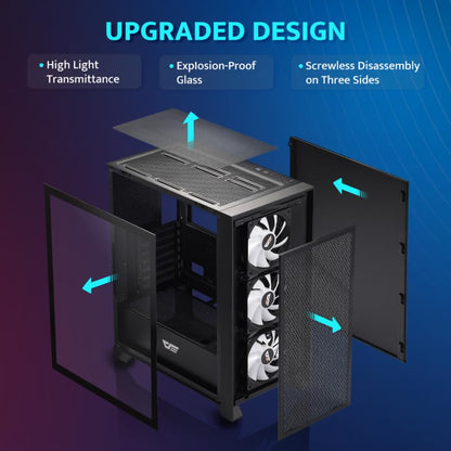 darkFlash ATX Mid-Tower Gaming PC Case, Pre-Installed 3x120mm RGB Fans, with Magnetic Large Mesh Front Panel, Tempered Glass Side Panel Airflow Computer Case(Black)