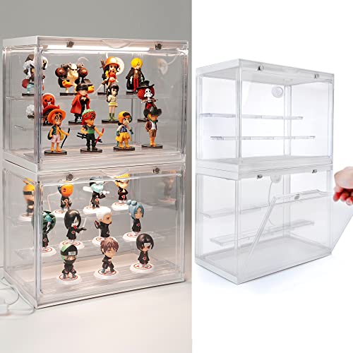 Display Case for Mini Action Figures with Lighting System for Collectible Pop Figures and Toys, 11.8 in x 9.1 in x 6.7 in Dustproof Showcase (1 Set) - amzGamess