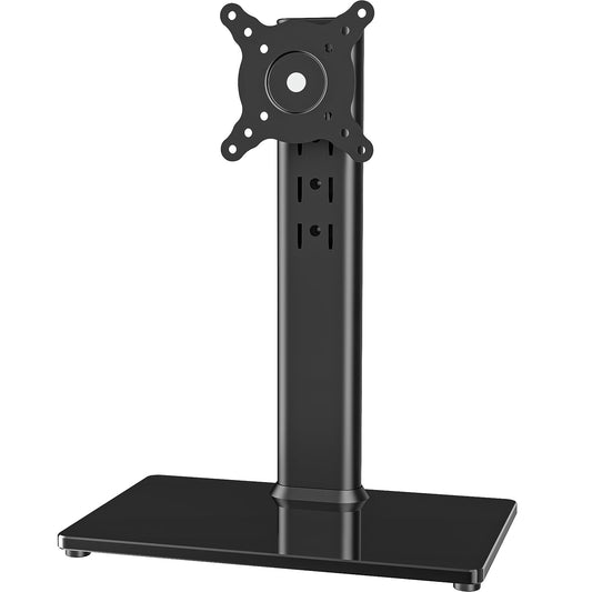 Single LCD Computer Monitor Free-Standing Desk Stand Mount Riser for 13 inch to 32 inch screen with Swivel, Height Adjustable, Rotation, Vesa Base Stand Holds One (1) Screen up to 77Lbs(HT05B-001))