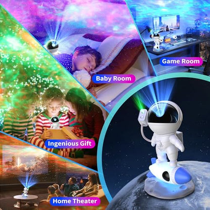 FlyLily Astronaut Galaxy Projector, Star Nebula Projector with Rocket Lamp, Night Lights LED Star Projector for Bedroom, Remote Control, White Noises, Bluetooth Speaker for Ceiling, Room Decor, Gifts