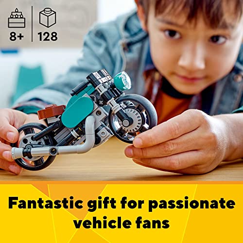 LEGO Creator 3 in 1 Vintage Motorcycle Set, Transforms from Classic Motorcycle Toy to Street Bike to Dragster Car, Vehicle Building Toys, Great Gift for Boys, Girls, and Kids 8 Years Old and Up, 31135