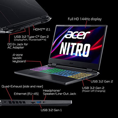 Acer Nitro 5 Gaming Laptop | Intel 12th Gen i7-12650H | NVIDIA GeForce RTX 4060 Laptop GPU | 15.6” FHD 144Hz IPS Display | 16GB DDR5 | 1TB Gen 4 SSD | Killer Wi-Fi 6 | RGB Backlit KB | AN515-58-781P