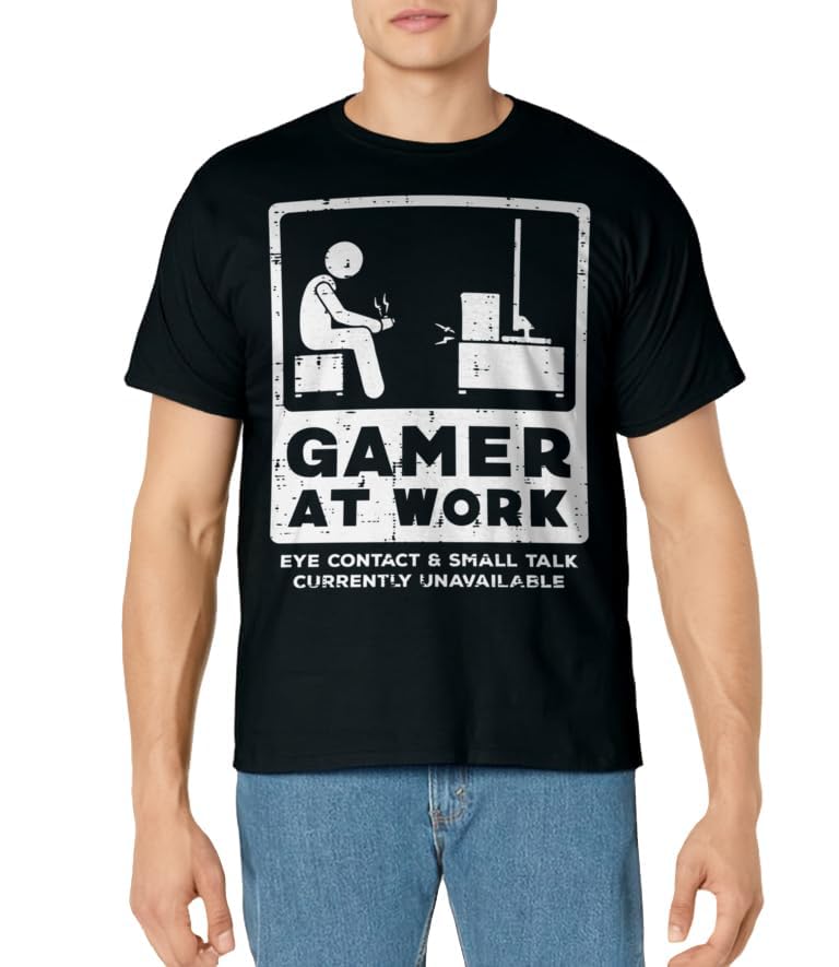 Gamer At Work Funny Video Gaming Men Boys Kids Teens Youth T-Shirt - amzGamess