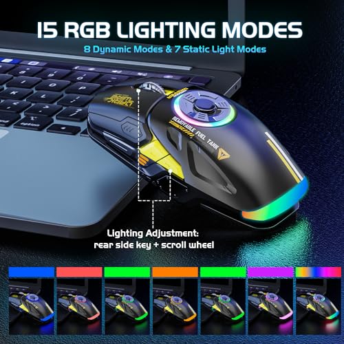 Schkner RGB Wireless Gaming Mouse with 4 Adjustable DPI to 4800, Bluetooth and 2.4G Rechargeable Wireless Mouse with Side Buttons, Ergonomic Gamer Mice for PC, Laptop, Mac, Computer