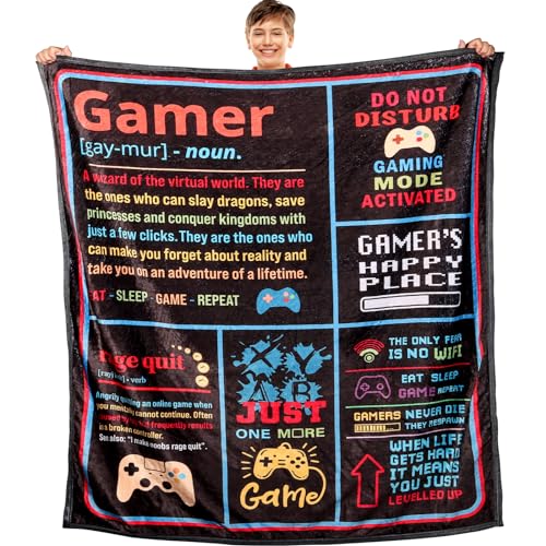 WelDesine Gamer Blanket, Throw Blanket with Definition of Gamer, Cool Gamer Gifts for Men, Gamer Gifts for Teen Boys, Best Gifts for Birthday & Christmas, Easter Basket Stuffers - amzGamess