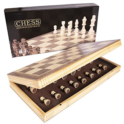 Premium Chess Set - Wooden Board Game with a Portable Wood Case and Secure Storage for Pieces, Set for Kids and Adults 15.5 inches