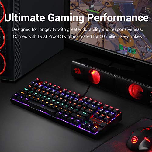 Redragon K552 Mechanical Gaming Keyboard 87 Key Rainbow LED Backlit Wired with Anti-Dust Proof Switches for Windows PC (Black Keyboard, Red Switches) - amzGamess