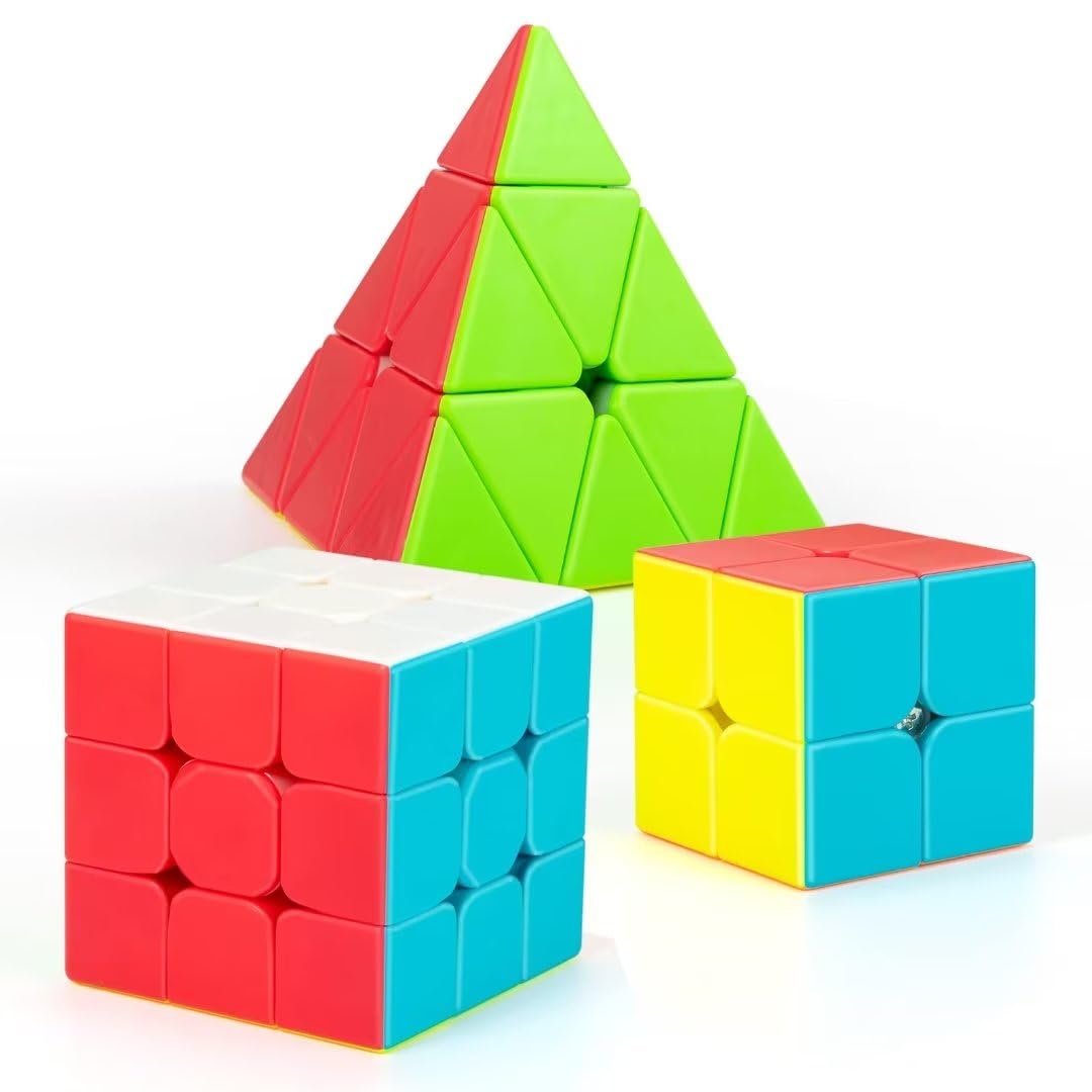 Speed Cube Set, Jurnwey Stickerless Magic Cube Set of 2x2x2 3x3x3 Pyramid Frosted Puzzle Cube - amzGamess