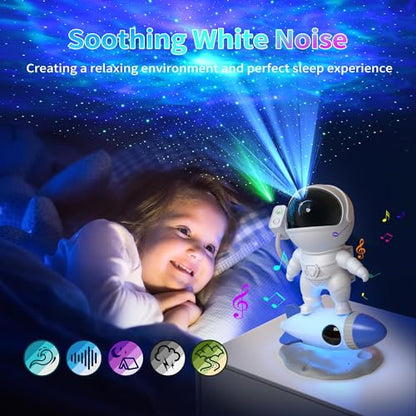 FlyLily Astronaut Galaxy Projector, Star Nebula Projector with Rocket Lamp, Night Lights LED Star Projector for Bedroom, Remote Control, White Noises, Bluetooth Speaker for Ceiling, Room Decor, Gifts