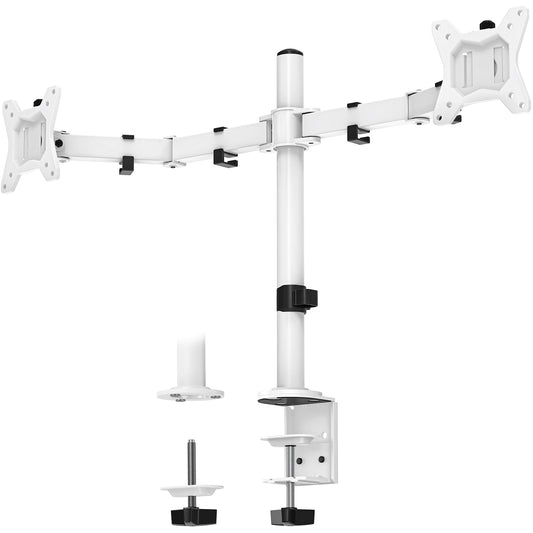 ErGear Dual Monitor Desk Mount for 13″–34″ Monitors up to 26.5 lbs, Fully Adjustable Monitor Stand Holds 2 Computer Screens, Heavy-Duty Dual Monitor Arm with C-Clamp & Grommet Base, White, EGCM13W