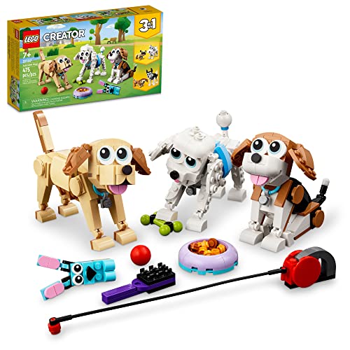 LEGO Creator 3 in 1 Adorable Dogs Building Toy Set, Gift for Dog Lovers, Featuring Dachshund, Beagle, Pug, Poodle, Husky, and Labrador Figures for Kids 7 and Up, 31137