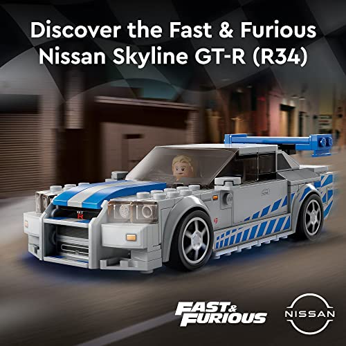 LEGO Speed Champions 2 Fast 2 Furious Nissan Skyline GT-R (R34), Race Car Toy Model Building Kit, Collectible with Racer Minifigure, 2023 Set for Kids, Boys and Girls Ages 9 and Up 76917