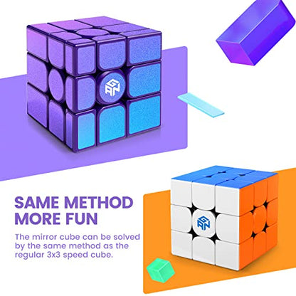 GAN MirrorM Sticker, 3x3x3 Magnetic 48 Magnets Purple Glitter Sparkle Mirror Speed Cube Puzzle Game Magnets Toys for Kids Adult Cuber, Corner Cutting, Solve by Shape - amzGamess
