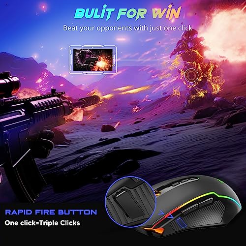 Redragon Gaming Mouse, Wireless Mouse Gaming with 8000 DPI, PC Gaming Mice with Fire Button, RGB Backlit Programmable Ergonomic Mouse Gamer, Rechargeable, 70Hrs for Windows, Mac Gamer, Black - amzGamess