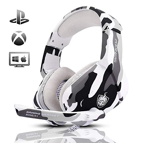 PHOINIKAS Gaming Headset for PS4, Xbox One, PC, Laptop, Mac, Nintendo Switch, 3.5MM PS4 Stereo Headset Over Ear Headphones with Noise-Cancelling Mic, Bass Surround - Camo - amzGamess