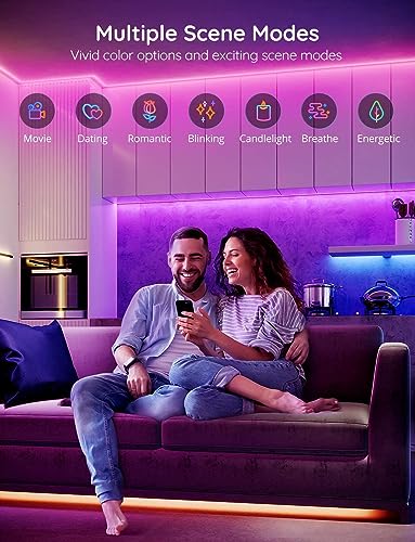 Govee 100ft LED Strip Lights, Bluetooth RGB Father's Day LED Lights with App Control, 64 Scenes and Music Sync LED Strip Lighting for Bedroom, Living Room, Kitchen, Party, ETL Listed Adapter