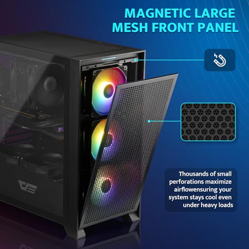 darkFlash ATX Mid-Tower Gaming PC Case, Pre-Installed 3x120mm RGB Fans, with Magnetic Large Mesh Front Panel, Tempered Glass Side Panel Airflow Computer Case(Black)