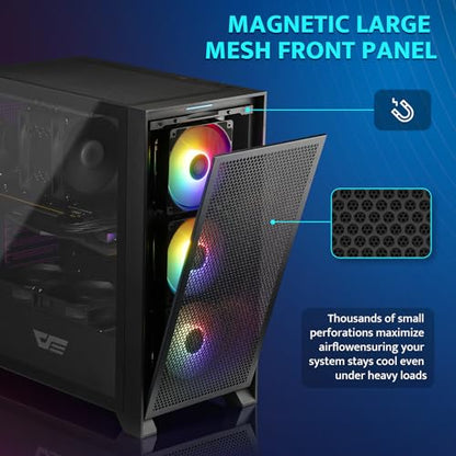 darkFlash ATX Mid-Tower Gaming PC Case, Pre-Installed 3x120mm RGB Fans, with Magnetic Large Mesh Front Panel, Tempered Glass Side Panel Airflow Computer Case(Black)
