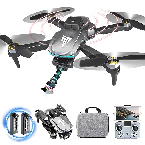 Brushless Motor Drone with Camera-4K FPV Foldable Drone with Carrying Case,40 mins of Battery Life,Two 1600MAH,120° Adjustable Lens,One Key Take Off/Land,Altitude Hold,Christmas gifts,360° Flip - amzGamess