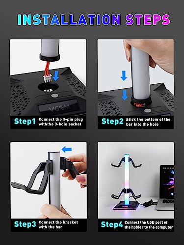 V VCOM RGB Gaming Headphones Stand with 2 USB Ports Headset Stand with 10 Light Modes and Non-Slip Rubber, Suitable for All Earphone Accessories, Best Gift for Husband, Kids, Boyfriend - amzGamess