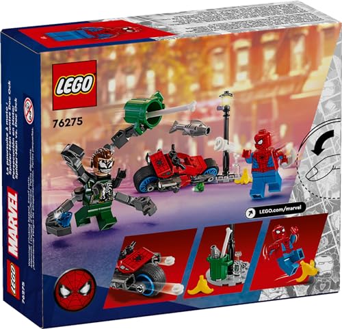 LEGO Marvel Motorcycle Chase: Spider-Man vs. Doc Ock, Buildable Toy for Kids with Stud Shooters and Web Blasters, 2 Marvel Minifigures, Super Hero Toy, Gift for Boys and Girls Aged 6 and Up, 76275