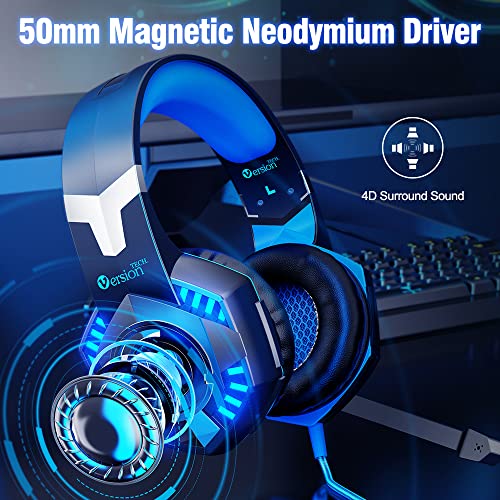 VersionTECH. G2000 Gaming Headset for PS5 PS4 Xbox One Controller,Bass Surround Noise Cancelling Mic, Over Ear Headphones with LED Lights for Mac Laptop Xbox Series X S Nintendo Switch NES PC Games - amzGamess