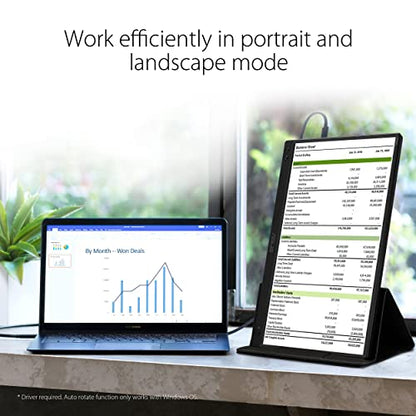 ASUS ZenScreen 15.6” 1080P Portable USB Monitor (MB166C) - Full HD, IPS, USB Type-C, , Tripod Mountable, Anti-Glare Surface, Protective Sleeve, 3-Year Warranty