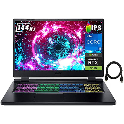 acer Nitro 5 Gaming Laptop 17.3" FHD IPS 144Hz Gamer Laptops, Intel 12 Cores i5-12500H Up to 4.5GHz, GeForce RTX 3050, 8GB RAM, 512GB SSD, RGB Backlit Keyboard, Windows 11, with HDMI Cable, AN517-55