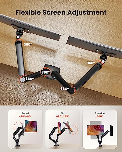 ErGear Dual Monitor Mount up to 32 inches Screen, Max 22 lbs Each Arm, Adjustable Dual Monitor Stand, Sturdy Steel Dual Monitor Arm with 180° Swivel, Tilt, 360° Rotation for Home Office, VESA 75/100mm