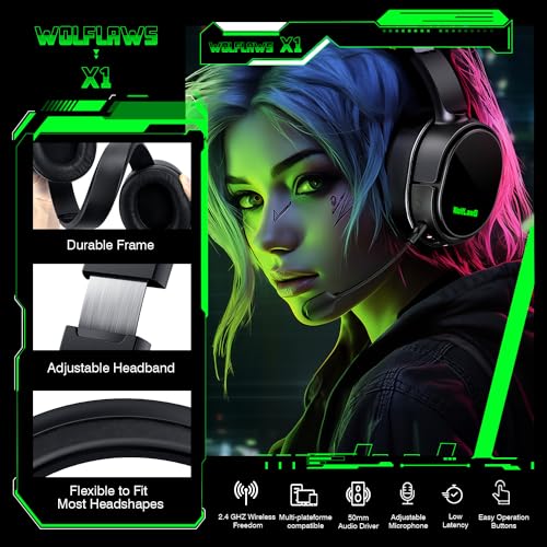 WolfLawS X1 Wireless Gaming Headset for Xbox Series X|S, Xbox One, PS5, PC, Mac, Nintendo Switch, Bluetooth Over Ear Gaming Headphones with Detachable Noise Canceling Microphone, 40H Battery - amzGamess