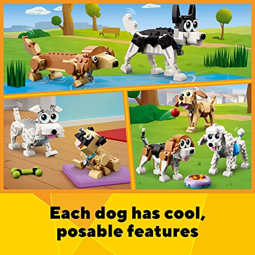 LEGO Creator 3 in 1 Adorable Dogs Building Toy Set, Gift for Dog Lovers, Featuring Dachshund, Beagle, Pug, Poodle, Husky, and Labrador Figures for Kids 7 and Up, 31137