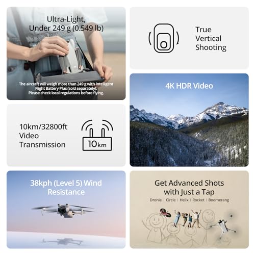 DJI Mini 3 (DJI RC), Lightweight Mini Drone with 4K HDR Video, 38-Min Flight Time, True Vertical Shooting, Return to Home, up to 10km Video Transmission, Drone with Camera for Beginners - amzGamess