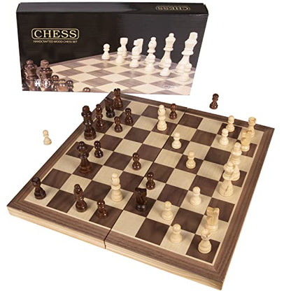 Premium Chess Set - Wooden Board Game with a Portable Wood Case and Secure Storage for Pieces, Set for Kids and Adults 15.5 inches