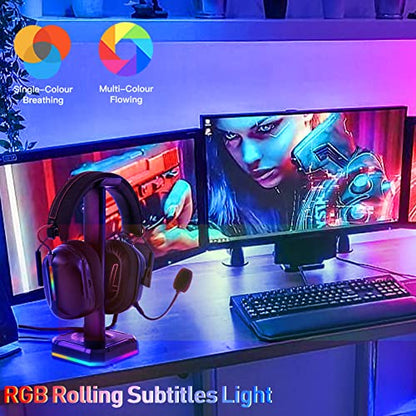 TuparGo Headphone Stand with Single Rolling RGB Light for Desk PC Gaming Headset,Aluminum Alloy Connecting Rod and Non-Slip Rubber Pad, Suitable for All Over -Ear Headphone(Basic Black) - amzGamess