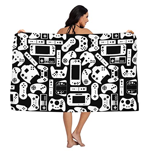 LOTSFUNS Gaming Towel Funny Gamer Beach Towel, Gamer Gifts for Boys Kids Adults, Microfiber Black and White Video Game Bath Towels Oversized Quick Dry Sandproof Pool Swim Towel Blanket 31.5x51.2 - amzGamess