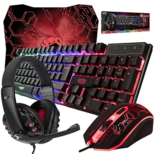 Gaming Keyboard and Mouse and Mouse pad and Gaming Headset, Wired LED RGB Backlight Bundle for PC Gamers and Xbox and PS4 Users - 4 in 1 Edition Hornet RX-250 - amzGamess